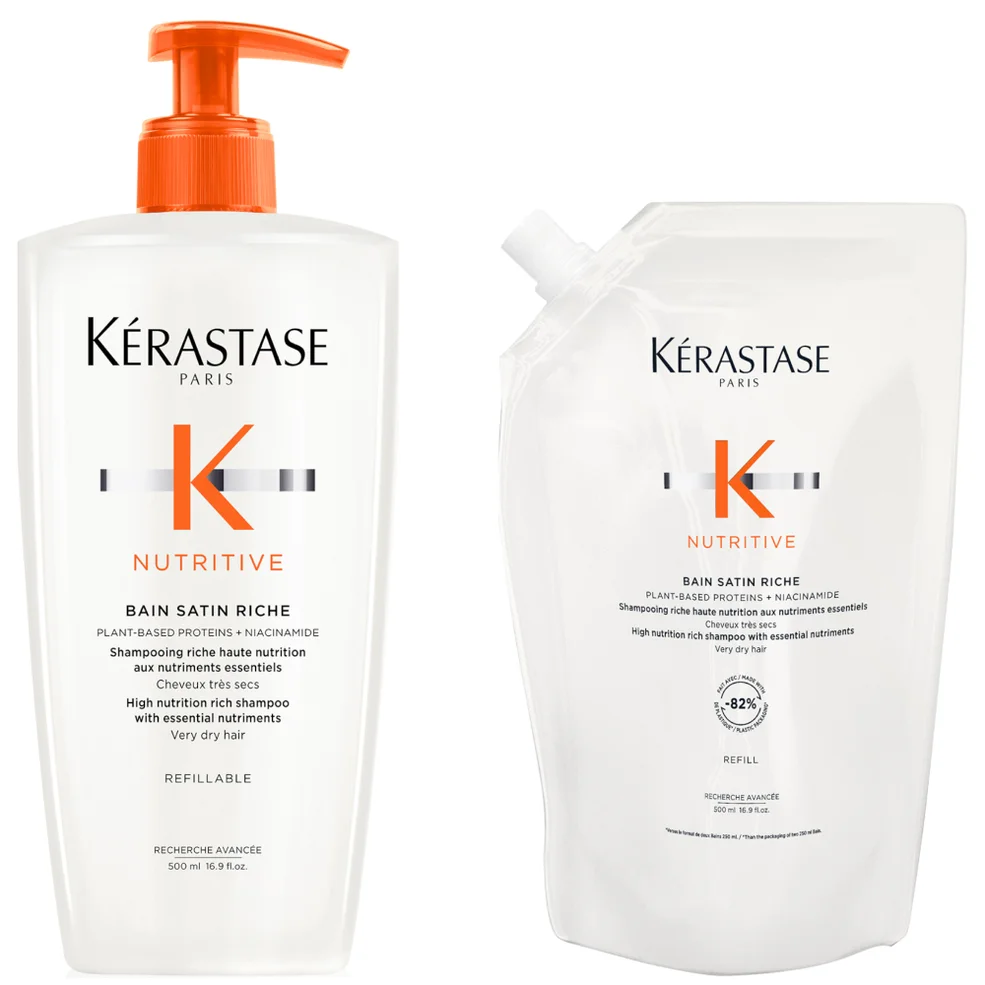 Kérastase Nutritive Bain Satin Riche Refillable Shampoo and Refill Pouch Duo for Fine to Medium Dry Hair with Niacinamide 500mlImage1
