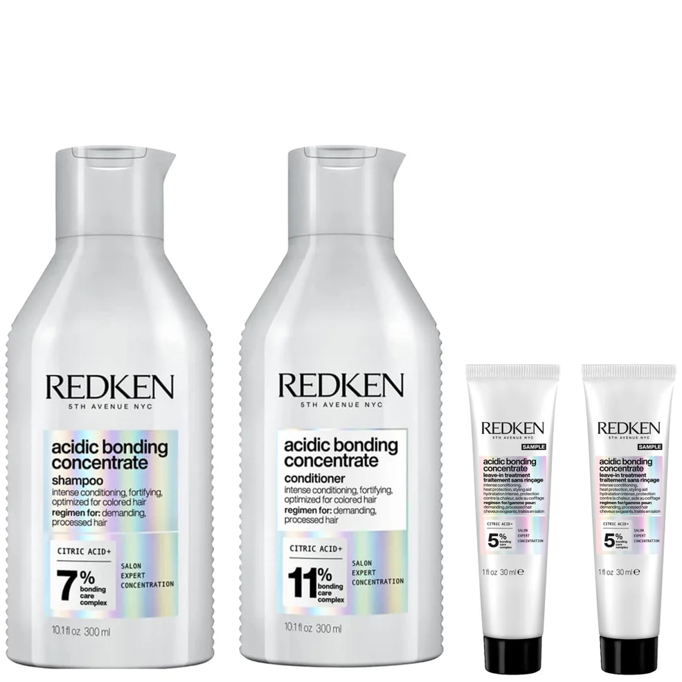 Redken Acidic Bonding Concentrate Shampoo and Conditioner 300ml with Leave-In Treatment 2 x 30ml, Bond Repair for Damaged HairImage1