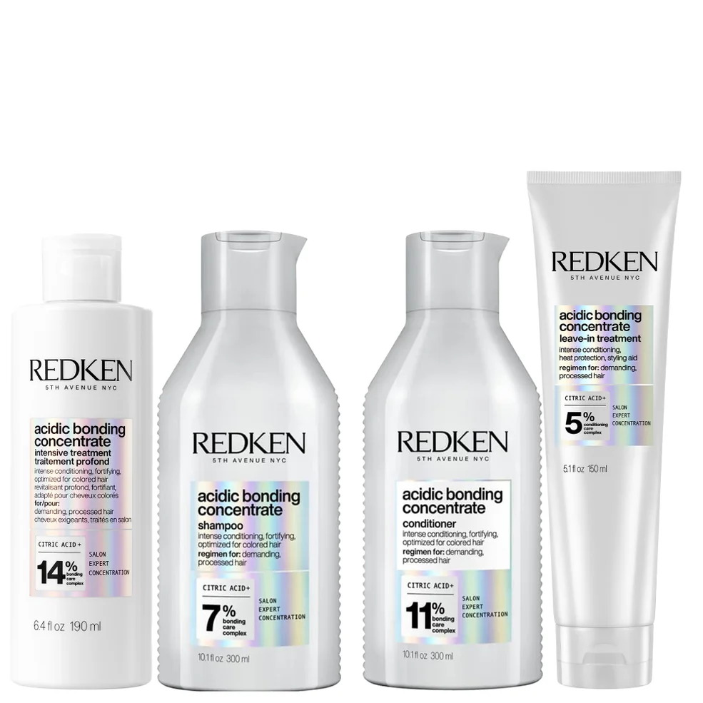 Redken Acidic Bonding Concentrate Pre-Treatment 190ml, Shampoo and Conditioner 300ml, and Leave-in Treatment 150ml BundleImage1
