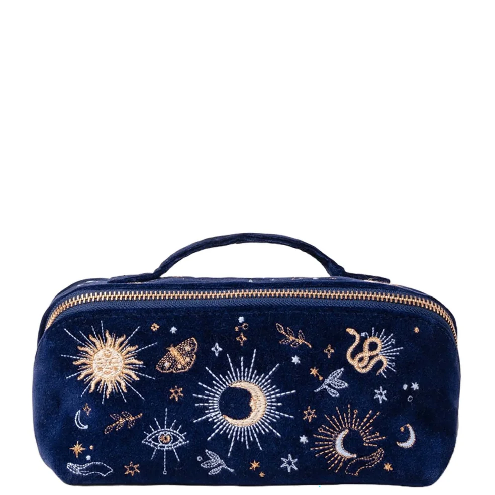 Elizabeth Scarlett Boho Mysticism Navy Velvet Open Flat Makeup BagImage1