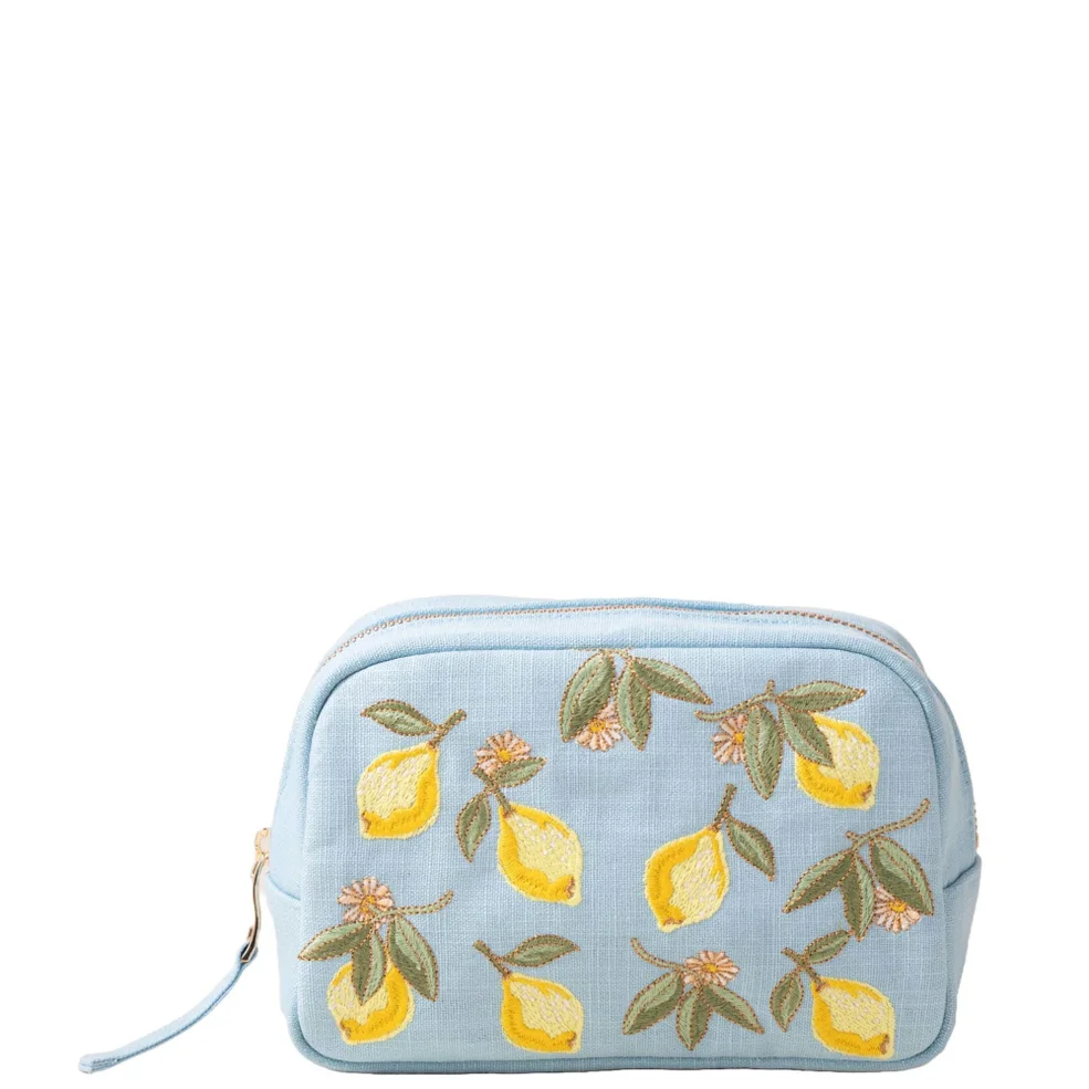 Elizabeth Scarlett Lemon Blossom French Blue Cotton Makeup BagImage1