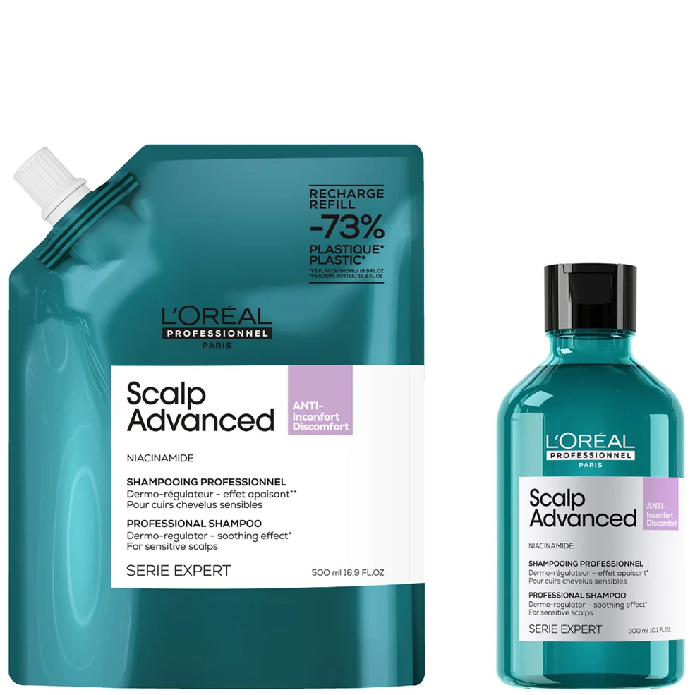L’Oréal Professionnel Scalp Advanced Anti-Discomfort Shampoo 300ml and Refill Pack 500ml deep scalp treatmentImage1