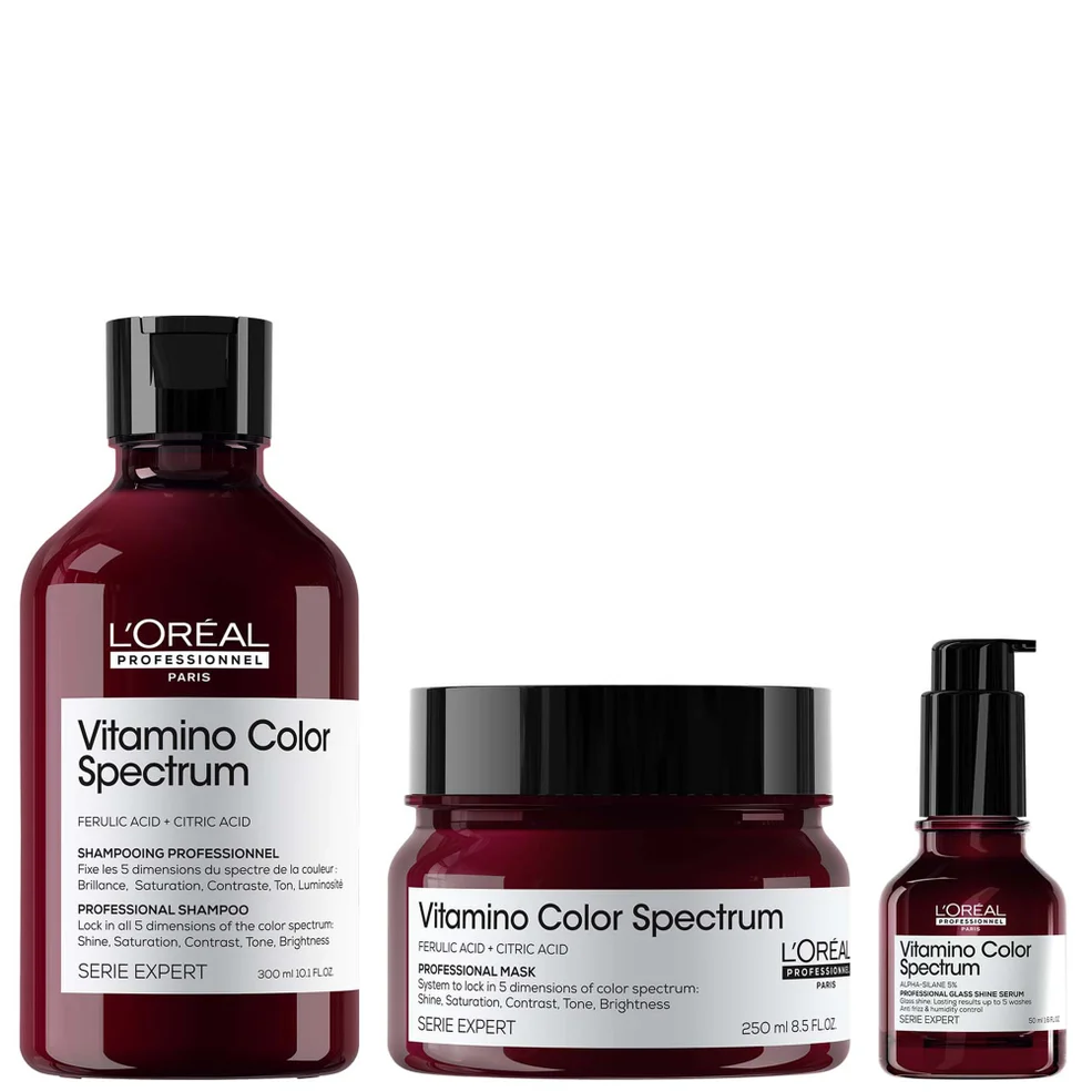 L'Oréal Professionnel Vitamino Color Spectrum Shampoo 300ml, Rinse Off Hair Mask 250ml and Serum 50ml Bundle for Coloured HairImage1