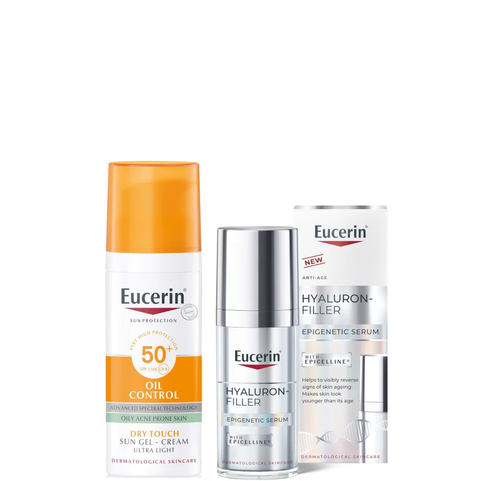 Eucerin Hyaluron-Filler Epigenetics Serum 30ml & Sun Face Oil Control 50ml Gel Bundle to Protect & Reverse signs of ageingImage1