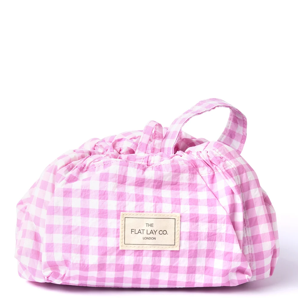 The Flat Lay Co. Parachute Drawstring Flat Lay Makeup Bag - Pink GinghamImage1