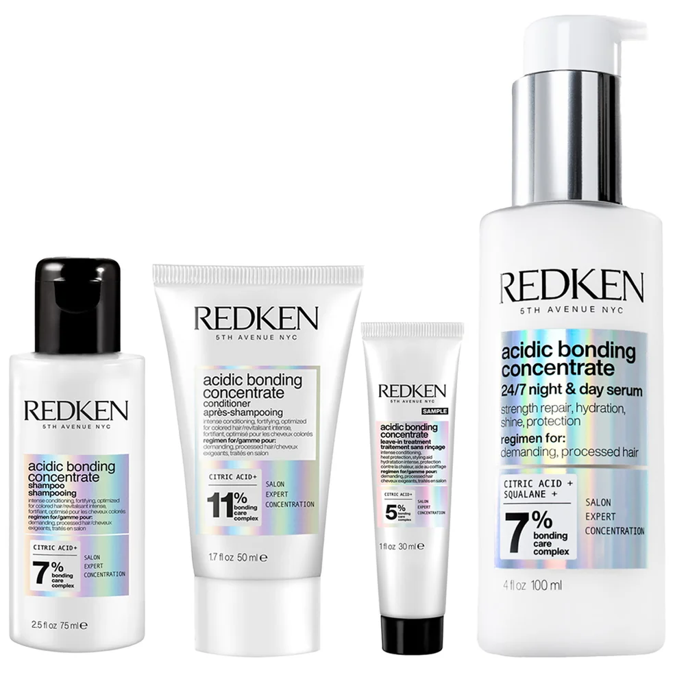 Redken Acidic Bonding Concentrate Shampoo 75ml, Conditioner 50ml, Leave-in Treatment 30ml and 24/7 Night and Day Serum 100mlImage1