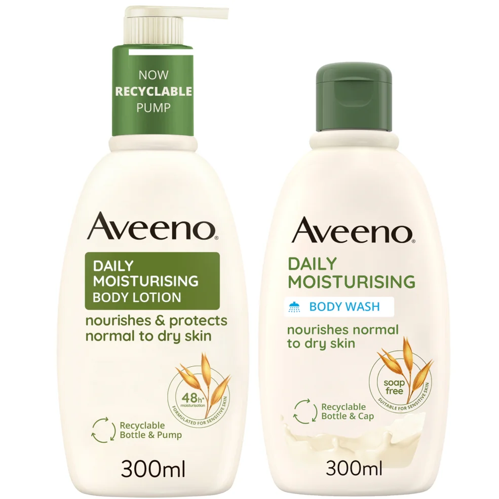 Aveeno Daily Moisturising Wash & Lotion Duo to Protect Dry Skin 600ml Mega BundleImage1