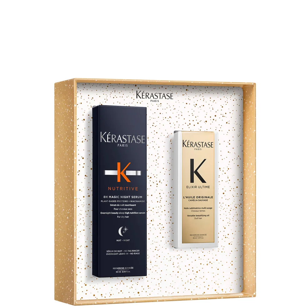 Kérastase Iconics Set for Nourishment, 8H Magic Night Serum with Niacinamide & Travel Size Elixir Ultime Hair OilImage1