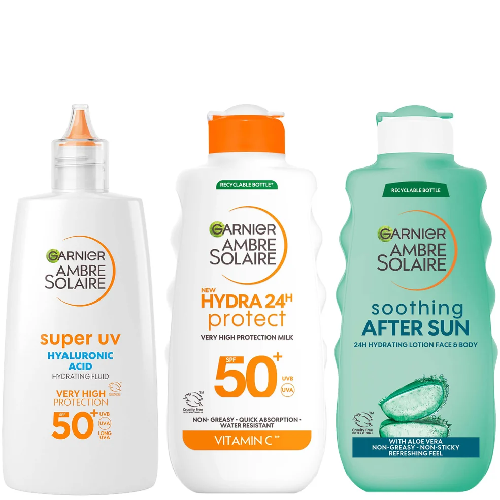 Garnier Ambre Solaire SPF50+ Suncream Face, Body & Aftersun BundleImage1