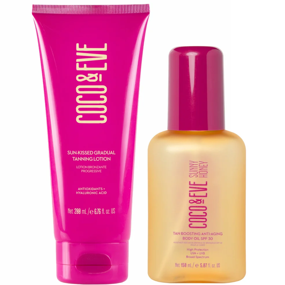 Coco & Eve Sun-Kissed Gradual Tanning Lotion and Tan Boosting Anti-Aging Body Oil SPF30 BundleImage1