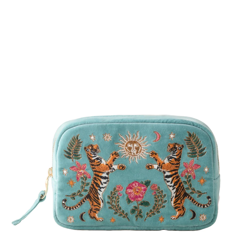 Elizabeth Scarlett Celestial Tigers Velvet Makeup Bag - Dusky TealImage1