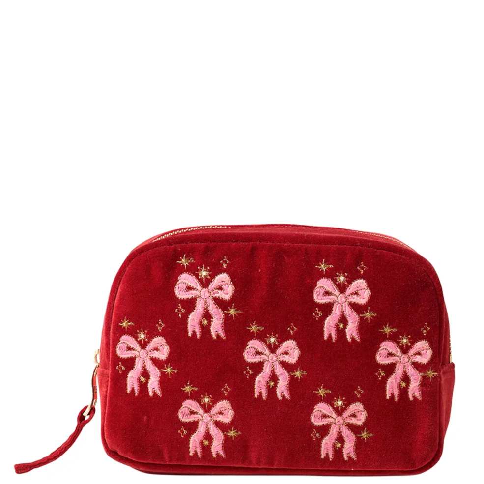 Elizabeth Scarlett Dazzling Bows Velvet Makeup Bag - RougeImage1