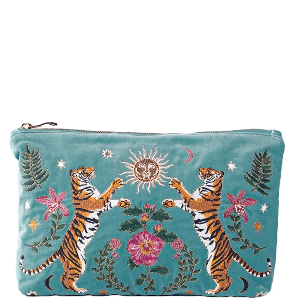 Elizabeth Scarlett Celestial Tigers Velvet Everyday Pouch - Dusky TealImage1