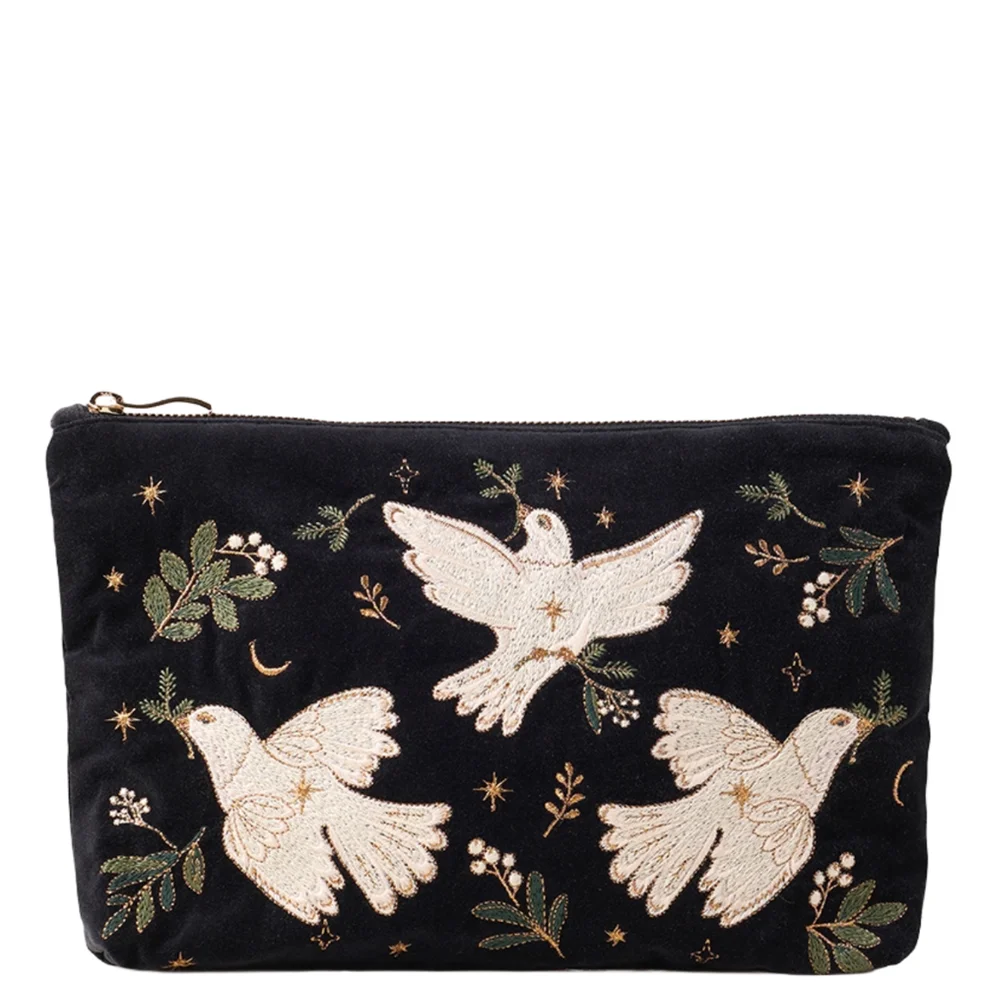 Elizabeth Scarlett Doves of Peace Velvet Everyday Pouch - CharcoalImage1