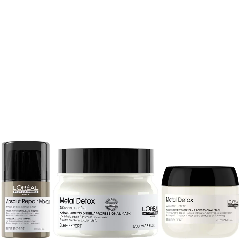 L'Oréal Professionnel Metal Detox Hair Mask & Absolut Repair Molecular Leave-In Cream, repair damage mask set 250ml & 50mlImage1