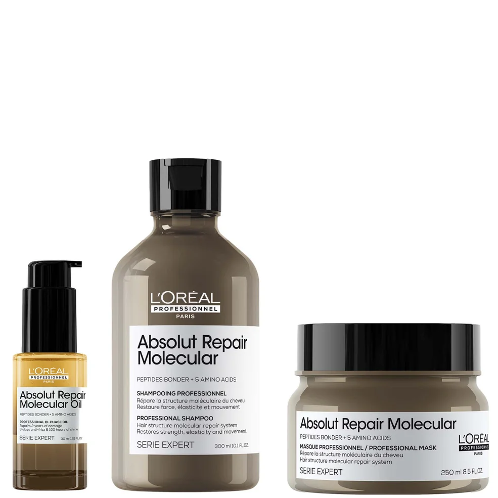 L'Oréal Professionnel Absolut Repair Molecular Shampoo 300ml, Hair Mask 250ml & Bi-Phase Hair Oil for Damaged Hair 30mlImage1